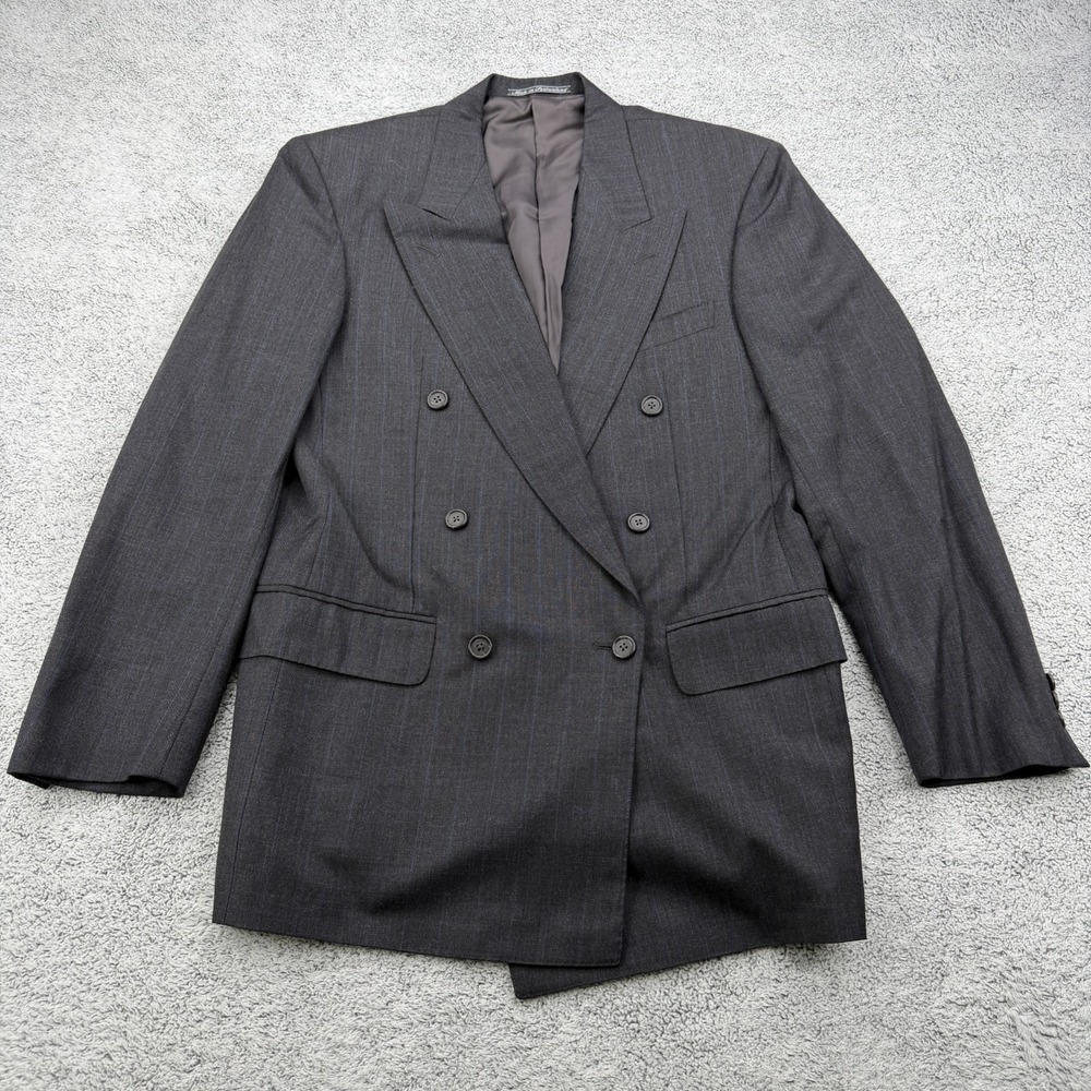 Ermenegildo Zegna Sport Coat Mens 42R Gray Striped Wool Cashmere Double Breasted